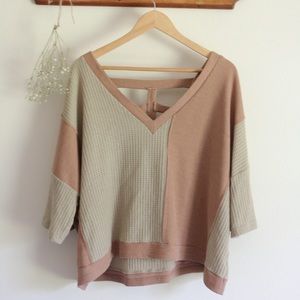 POL Waffle Knit Pink and Tan Top